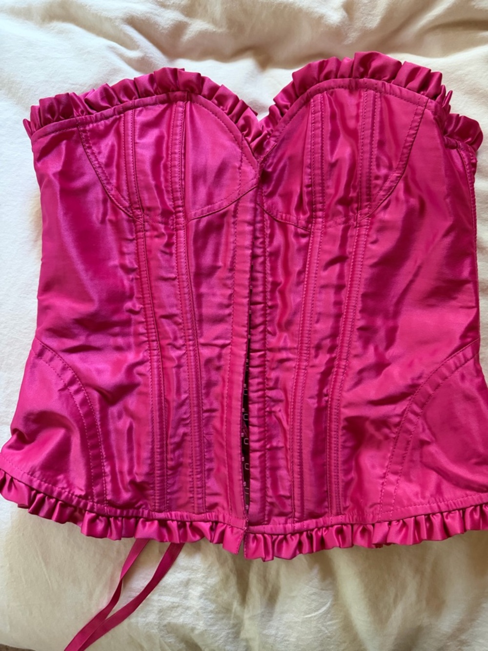 Fuchsia pink Ruffled Satin Bustier Corset Top Victorias Secret Small